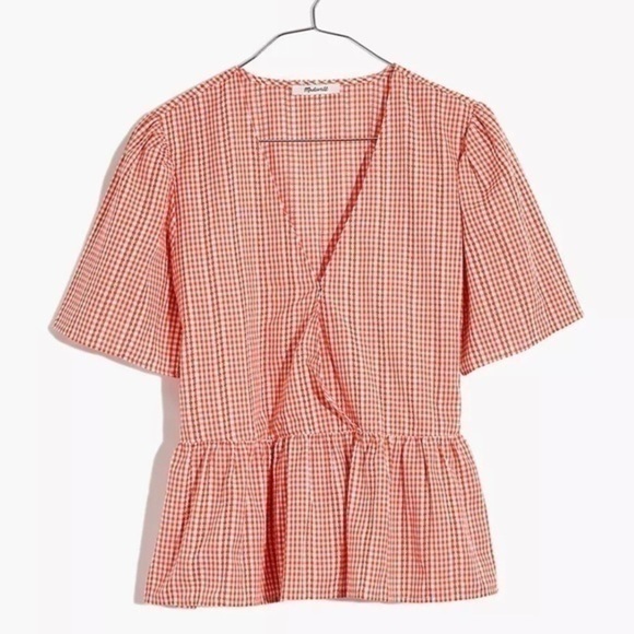 New Madewell Crossover Peplum Top Gingham - Picture 2 of 8
